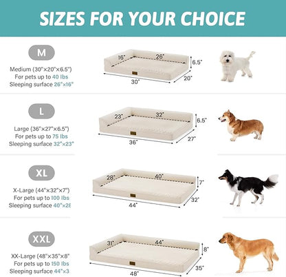 COZY KISS Orthopedic Dog Bed for Extra Large, XXL Dogs Bed, L Shaped Foam Anti-Slip Bottom Giant Pet Cat Sofa with Washable Cover, Suitable for Pet Up to 150 lbs, 48x35x8 inch, Beige ﻿
