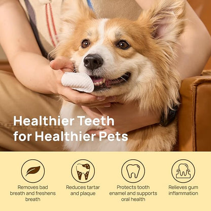 HICC Pet Teeth Cleaning Wipes for Dogs & Cats, Remove Bad Breath by Removing Plaque and Tartar Buildup No-Rinse Dog Finger Toothbrush, Disposable Gentle Cleaning & Gum Care Pet Wipes, 100 Counts