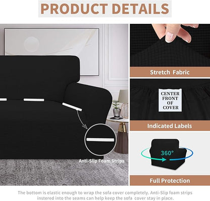 Easy-Going 100% Waterproof Oversized Chair Couch Cover, Dual Waterproof Sofa Cover, Stretch Jacquard Sofa Slipcover, Leakproof Furniture Protector for Kids, Pets, Dog and Cat, Black