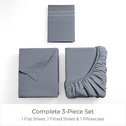 Mellanni Twin Sheets Set - 3 PC Iconic Collection Bedding - Hotel Luxury, Extra Soft, Cooling Bed Sheets - Wrinkle, Fade, Stain Resistant (Twin, Mineral Gray)