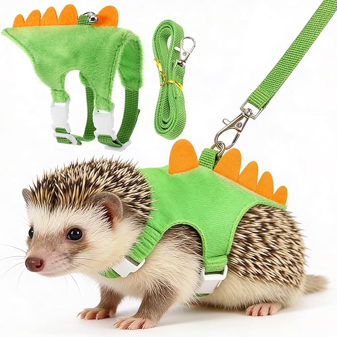 Ferret Harness and Leash Set, Dinosaur Shaped Harness Leash for Training Playing Small Animals Vest Harnesses with Safe Bell for Rabbit Hamster Teacup Chihuahua and Other Small Animals