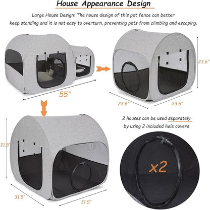 LUCKITTY Portable Cat Playpen, Delivery Room, Enclosure, Postoperative Recovery, House Design for Better Standing, Foldable Pet Tent for Indoor and Outdoor Use, Cat Houses & Condos (Light Grey)