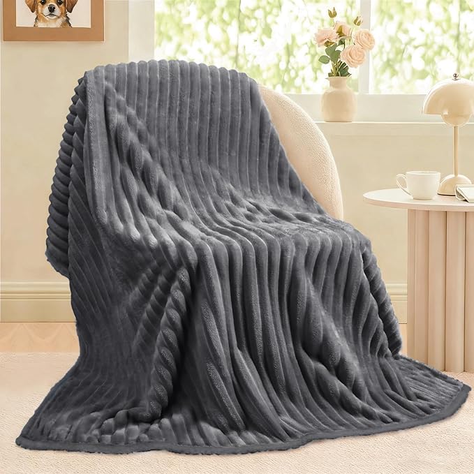 Luciphia Waterproof Dog Blanket for Large Dogs Ultra-Soft Calming Cut Pile Flannel Throw Durable & Warm Furniture Protection for Couch Bed Pet Human Blanket Machine Washable Stone Gray,XL(85''x57'')
