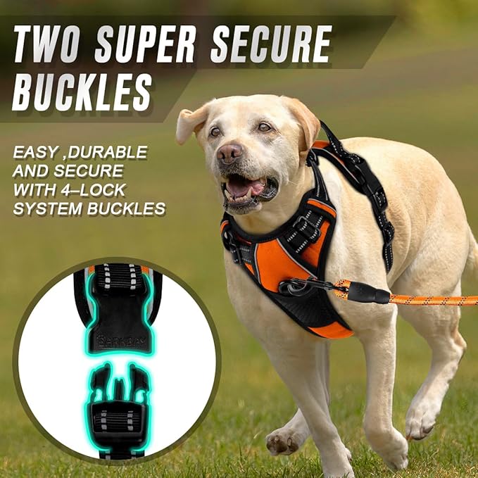 BARKBAY No Pull Dog Harness Front Clip Heavy Duty Reflective Easy Control Handle for Large Dog Walking(Orange,M)