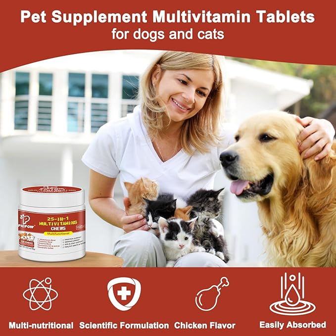 Dog Multivitamin Chewable, with Glucosamine Chondroitin, Digestive Enzymes & Probiotics, for Digestion Support, Immune, Skin, Coat, Joints & Bones Healthy, 120 Chews