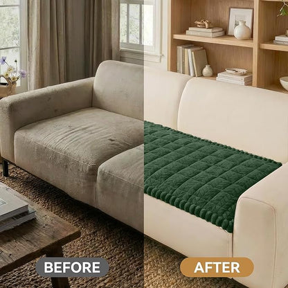 Smiry Non Slip Couch Covers for Dogs, Fuzzy Pet Couch Covers for 3 Cushion Sofa Pet Friendly, Soft Sofa Slipcovers Cushion Furniture Protector Washable (Dark Green, 27.6" x 82.7")