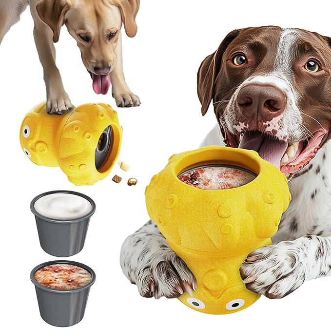 Wortade Interactive Dog Toys for Aggressive Chewers, Indestructible Dogs Toy to Keep Your Pup Busy, Treat Tumble Interactive Puzzle Ball Dog Toy for Small Medium Large Breed Dogs, Yellow