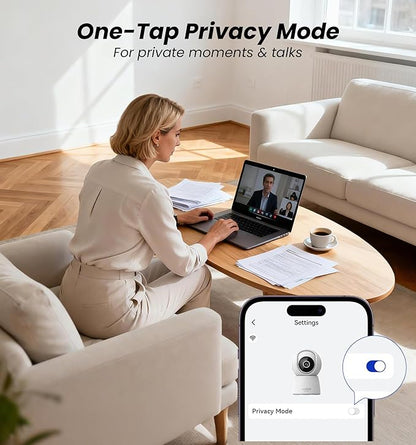 Veise 2K Indoor Security Camera 2.4GHz, 360° Pan/Tilt Pet Camera with Motion Tracking, Baby Monitor, 2-Way Audio, Night Vision, Cloud/SD Storage, Compatible with Voice Assistant, White, 2Pack