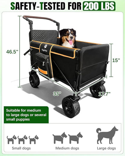 Snagle Paw Dog Wagon for Medium Large Dogs up to 200lbs | All Terrain Foldable Large Pet Stroller with Ramp & Tailgate (Extra Space), Dog Wagon Cart Adjustable Handle & One-Step Brake