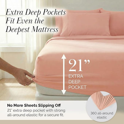 Southshore Fine Living, Inc. 4-Piece Dorm Sheets Twin XL Set, 21-Inch Extra Deep Pocket Sheet Set, Deep Pocket Twin XL Fitted Sheet, Blush Pink Pillow Cases Standard Size, Blush Sheets