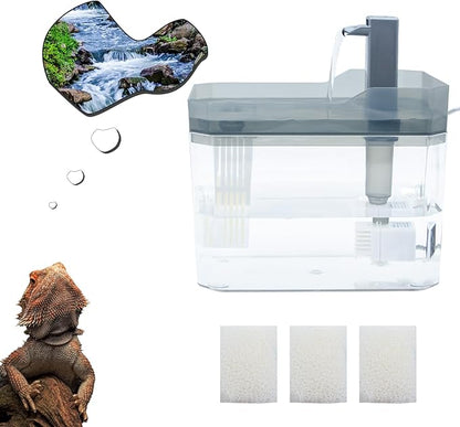 Reptile Water Bowl with Filtration System, Lizard Drinking Fountain, Bearded Dragon Tank Accessories, Reptile Habitat Waterfall for Bearded Dragon, Leopard Gecko, Chameleon, Snake