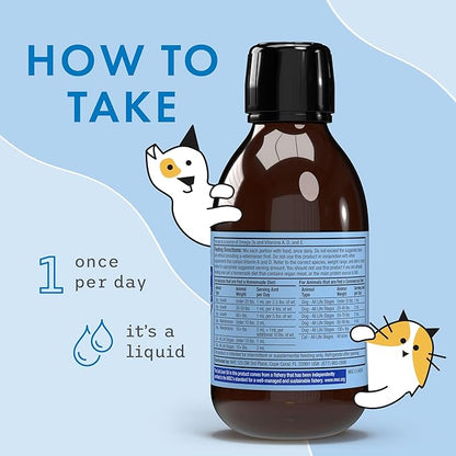 Dr. Mercola Bark & Whiskers Wild Alaskan Cod Liver Oil for Dogs & Cats, Omega-3s, Vitamin E, Skin and Coat, Joint Health, Veterinarian Formulated, Non-GMO - 6.8 Fl. Oz. (200 mL)