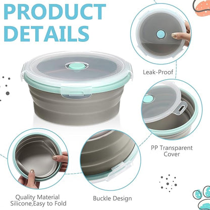 Suclain 4 Pcs Collapsible Bowls with Lids Silicone Camping Food Storage Container Expandable Folding Salad Lunch Box Travel Container for Hiking Camping