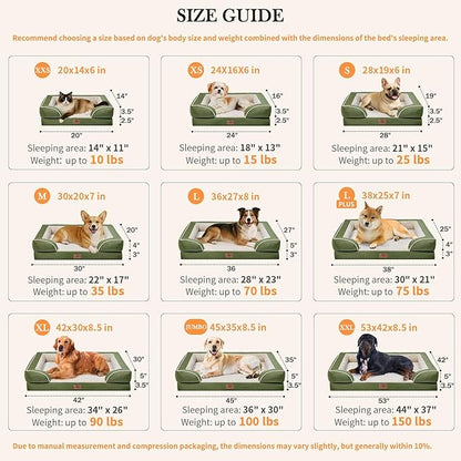 Comfort Expression Orthopedic Dog Bed for Medium Dogs 30x20 Inch, Waterproof Egg Crate Foam Medium Pet Bed with Removable Bolsters, Dog Couch with Washable Cover & Non-Slip Bottom, Light Green