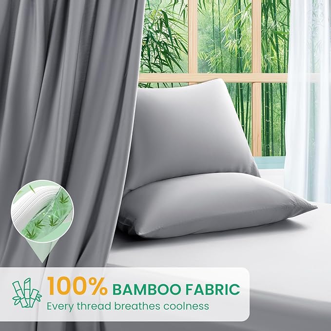 SONORO KATE 100% Viscose Derived from Bamboo_Sheets Full Size, Ultra Breathable & Cooling Bed Sheets for Hot Sleepers, Hotel Luxury Silky Bedding Sheets, 16" Deep Pocket - 4PC (Grey,Full)