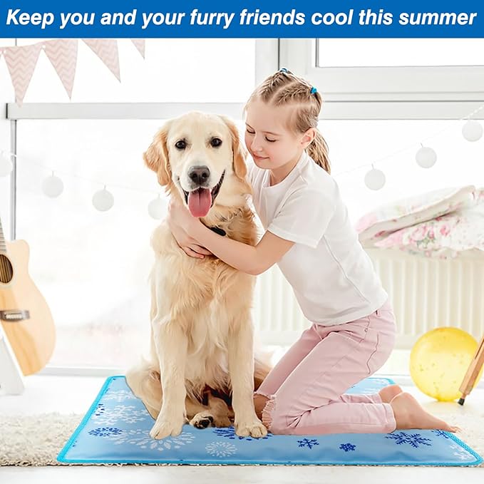 Dog Cooling Mat Water Injection Pet Cool Pads Dogs & Cats Pet Cooling Blanket for Outdoor Car Seats Beds (Azure, 24 * 18IN)