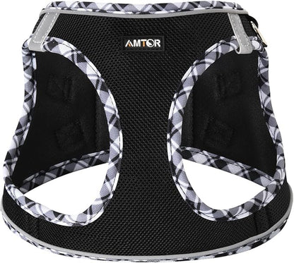 AMTOR Small Dog Harness with Leash Set, No Escape Easy Walk Puppy Harnesses for Training Walking, Step-in Reflective Soft Dogs Vest for XS S Medium Extra-Small Large Sized Dog(Blackwhite,M)