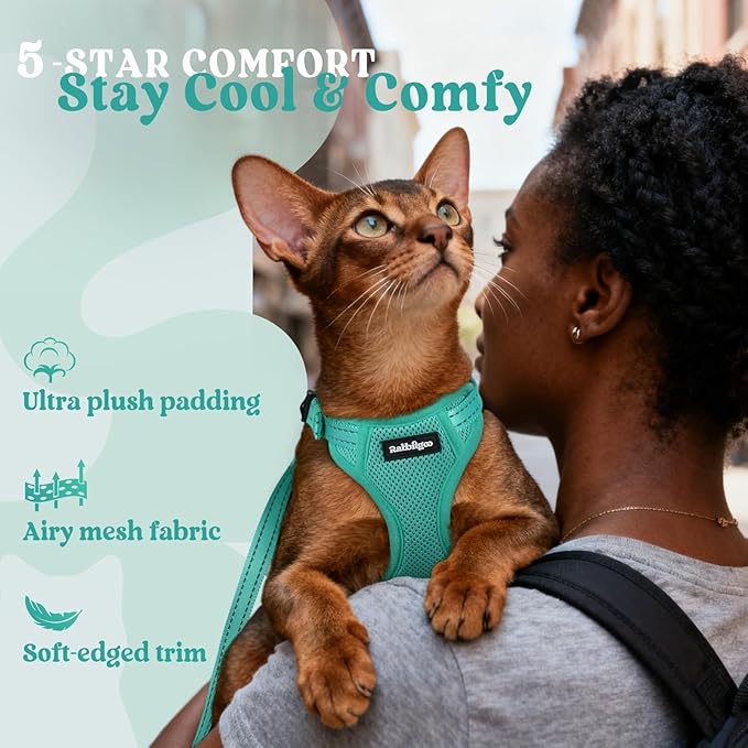 rabbitgoo Cat Harness and Leash, Escape Proof Vest with 3 Adjustable Buckles, Soft Comfortable Kitten Harness, Easy to Wear, Reflective for Safe Outdoor Walking, Small, Green