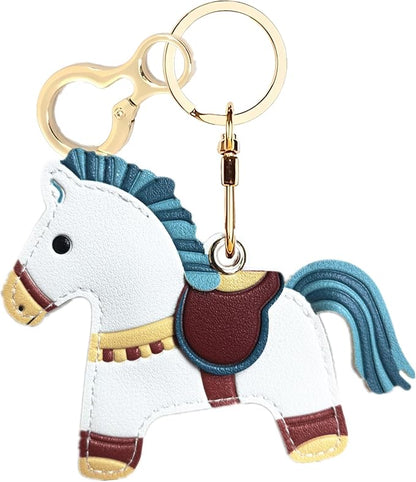 Leather Keychain Holder Case Compatible with AirTag,Cute Protective Cover with Keyring,Anti-Scratch Finder GPS Tracker Case for Wallet Keys,bag,pets,Backpack(Horse C)