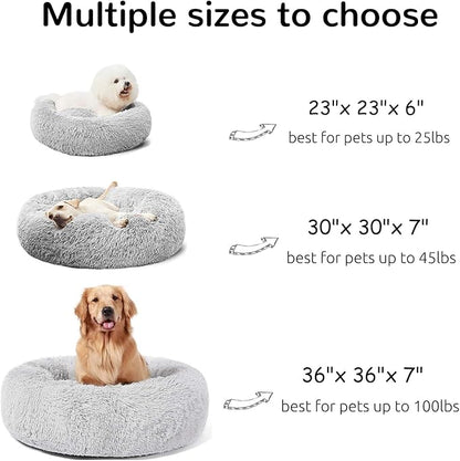 HACHIKITTY Calming Donut Cuddler Dog Bed, Round Fluffy Pet Bed for Small Dogs,Washable, Large, Gray, 24''