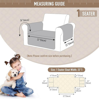 TAOCOCO Waterproof Chair Covers for Pets Dogs with Non Slip Backing, Chair Seat Covers with Side Pocket for 1 Seater Couch Washable Dog Couch Cover Protector Sofa Slipcovers(Chair, Cream)