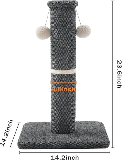 Made4Pets Tall Cat Scratching Post, 23.6" Modern Cat Scratcher with Hanging Balls, Heavy Duty and Thicker Scratching Post for Indoor Cats Adults, Sturdy Base Cat Scratch Post, Dark Grey
