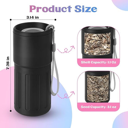 Portable Sunflower Seed Cup with Shell Storage, 3D Printed Pistachios Nut Snack Bowl Containers for Outdoor/in Car/Travel/Sports Games, Seed Lovers Gift - Black