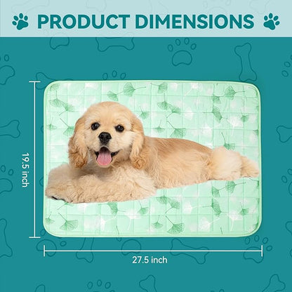 SUPRIY Pet Cooling Mat for Dogs & Cats - Qmax 0.4 Waterproof Cooling Pad, Summer Heat Relief Mat with Japanese Polyester Tech, 3 Sizes Indoor/Outdoor Use (19.5 * 27.5, Green Ginkgo Leaves)