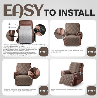 KinCam 100% Waterproof Recliner Chair Cover, Reclining Couch Covers for Pets, Dogs, Recliner Couch Slipcover Furniture Protector with Elastic Straps for Kids(28", Brown)