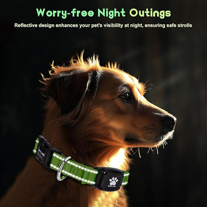 GPS Dog Collar Tracker 2-in-1,Reflective Waterproof Pet Collar,iOS-Only,No Monthly Fees,Unlimited Range,Ideal for Dog Tracking pet Tracker,for Small Medium Large Dogs(S (12.6"-16.5"), Green)