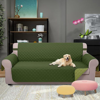 U-NICE HOME Large Sofa Cover Reversible Couch Cover for Dogs Pets with Elastic Straps Water Resistant Furniture Protector for 4 Cushion Couch (Oversized Sofa, Huntergreen/Sage)