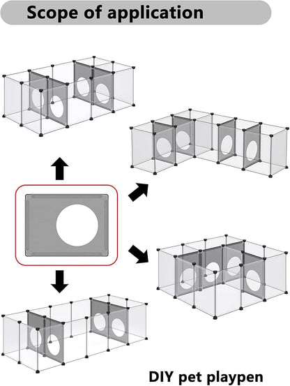 DINMO 4 Pcs Plastic Panel with Games Holes Design, 11.8" x 15.7", for DIY Small Animal Playpen and Cube Storage Unit, Grey Transparent