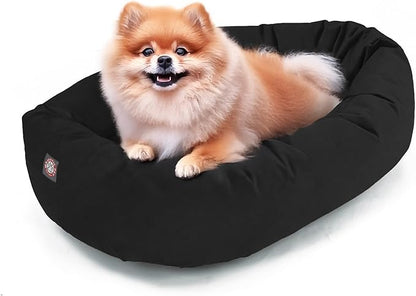 Majestic Pet 24 Inch Suede Calming Dog Bed Washable – Cozy Soft Round Dog Bed with Spine Support for Dogs to Rest Their Head - Fluffy Donut Dog Bed 24x19x7 (Inch) - Round Pet Bed Small – Black (2025)