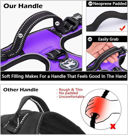 PoyPet Dog Harness and Leash Combo, Escape Proof No Pull Vest Harness, with 5 Feet Leash, Reflective Adjustable Soft Padded Pet Harness with Handle for Small to Large Dogs(Purple,L)