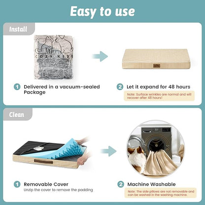 Large Orthopedic Dog Bed, Cooling Dog Beds for Large Dogs, Washable Pet Bed with Waterproof Liner, 44x32x4in,Beige