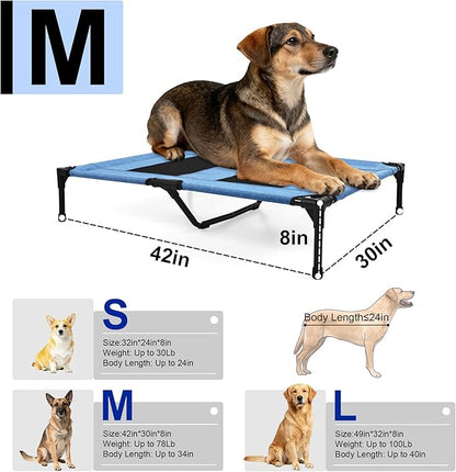 Raised Dog Bed Cooling Cot for Indoor Outdoor Use Portable Waterproof Mesh Pet Bed Washable for Large Medium Small Dogs, Blue