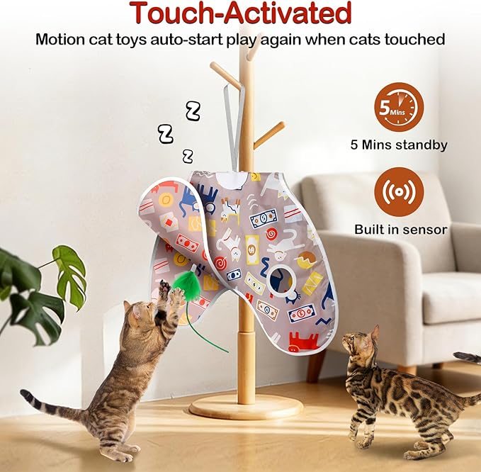 Interactive Cat Toys Moving Concealed Feathers Cat Toys Wall-Mounted Hanging Kitten Teaser Toy for Indoor Cats, Multi-Cat Households (Pink)