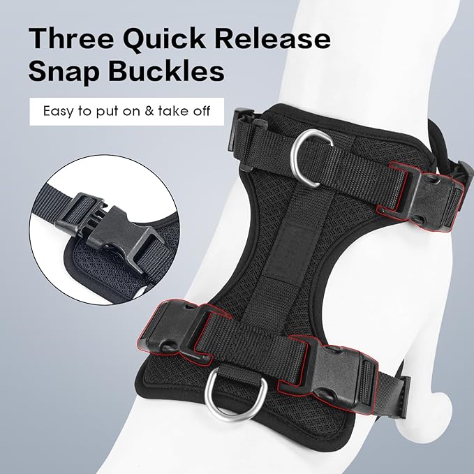 Wisedog Dog Harness Medium Sized, Pet Vest with Front Clip, Adjustable Puppy Harness with 3 Fast Release Buckles[Easy to Put on & Take Off] (Black, S)