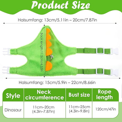Ferret Harness and Leash Set, Dinosaur Shaped Harness Leash for Training Playing Small Animals Vest Harnesses with Safe Bell for Rabbit Hamster Teacup Chihuahua and Other Small Animals