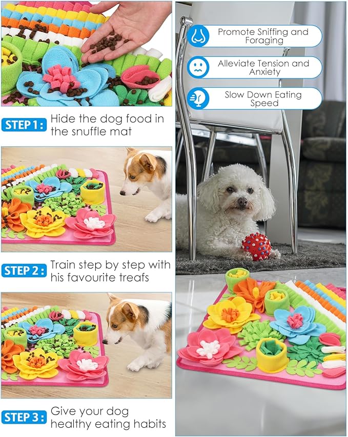 AMIR Snuffle Mat for Dogs, Interactive Feeding Puzzle Toy, Promotes Natural Foraging and Slow Eating, Reduces Stress and Enhances Training, 15-inch Dog Snuffle Mat