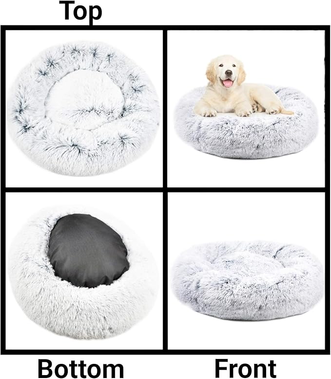 Mr. Peanut's OrthoPlush Two Tone Extra Fluff Faux Fur Donut Pet Bed (Medium, Snowflake)
