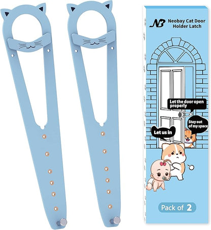 Neobay Cat Door Latch with Stabilizer 2 Packs, 7 Sizes Adjustable Door Latch for Cat to Keep Dog Out of Litter Box, No-Drill Alternative of Pet Gates and Interior Pet Door, Plastic