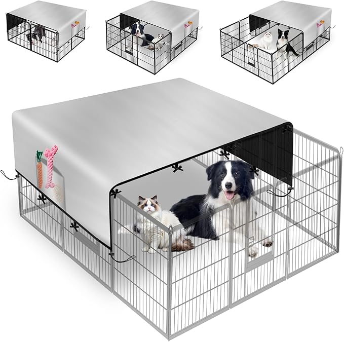 LYHNMW Dog Playpen Cover, 600D Oxford Fabric Dog Pen Canopy with Sun and Rain Protection, Specialized Fits for 24/32/40/45/50" Panels Playpen(Only Cover)