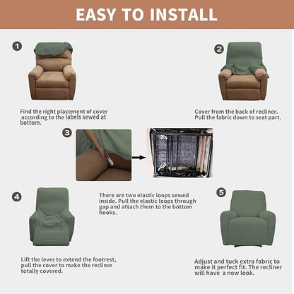 Easy-Going 100% Waterproof Recliner Cover, Dual Waterproof Couch Cover for Recliner, 1- Piece Jacquard Sofa Cover, Leakproof Sofa Slipcover for Kids, Pets, Dog and Cat (Recliner, Grayish Green)