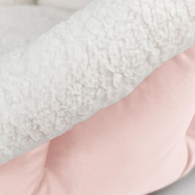 Sherry Kline Medium Cuddler Cup Pet Bed: Cozy Retreat with Deep Cushioning, Secure & Snug Space for Nap or Lounge, Easy in 'n' Out Access, Polyester Fiber, Round Shape (Powder Pink)