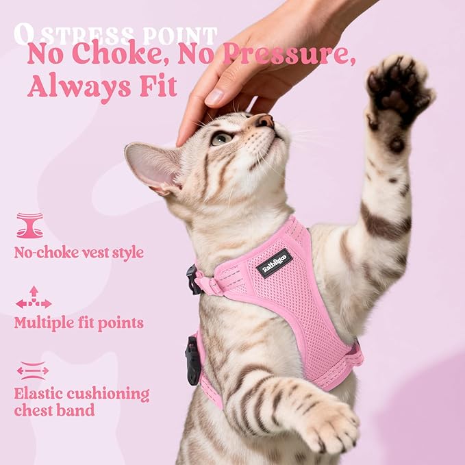 rabbitgoo Cat Harness and Leash, Escape Proof Vest with 3 Adjustable Buckles, Soft Comfortable Kitten Harness, Easy to Wear, Reflective for Safe Outdoor Walking, XS, Pink