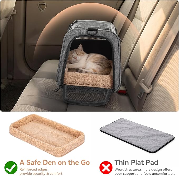 PETSFIT Large Cat Car Carrier with Patented Safety Buckles(19 x 12 x 12) – Roomy Escape-Proof for Safe Driving, Lockable Zippers & Safety Tether, Soft-Sided Travel Carrier for Road Trips & Vet Visits