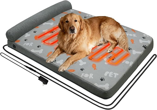 Heated Dog Bed, Electric Oversize Heating Arthritis Orthopedic Dog Bed with Thickened Memory Foam, Heated Pet Bed with Waterproof Cover for Medium Large Dogs, 35"*26.5"*3.5"