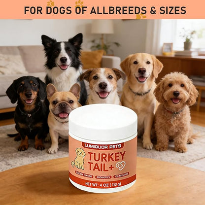 Lumiquor Turkey Tail for Dogs, Lumiqour Turkey Tail Mushroom Powder, Support Your Mature Dog’s Immunity, Gut, Skin, (2 Bottle)