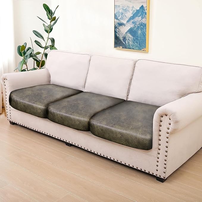 ANARACHON Leather Look Couch Cushion Covers Sofa Seat Slipcovers Sets Couches Furniture Protector for Sectional Armchair Loveseat Pets Kids Stretch Polyester & Spandex Fabric (3 Cushion Sofa, Yellow)